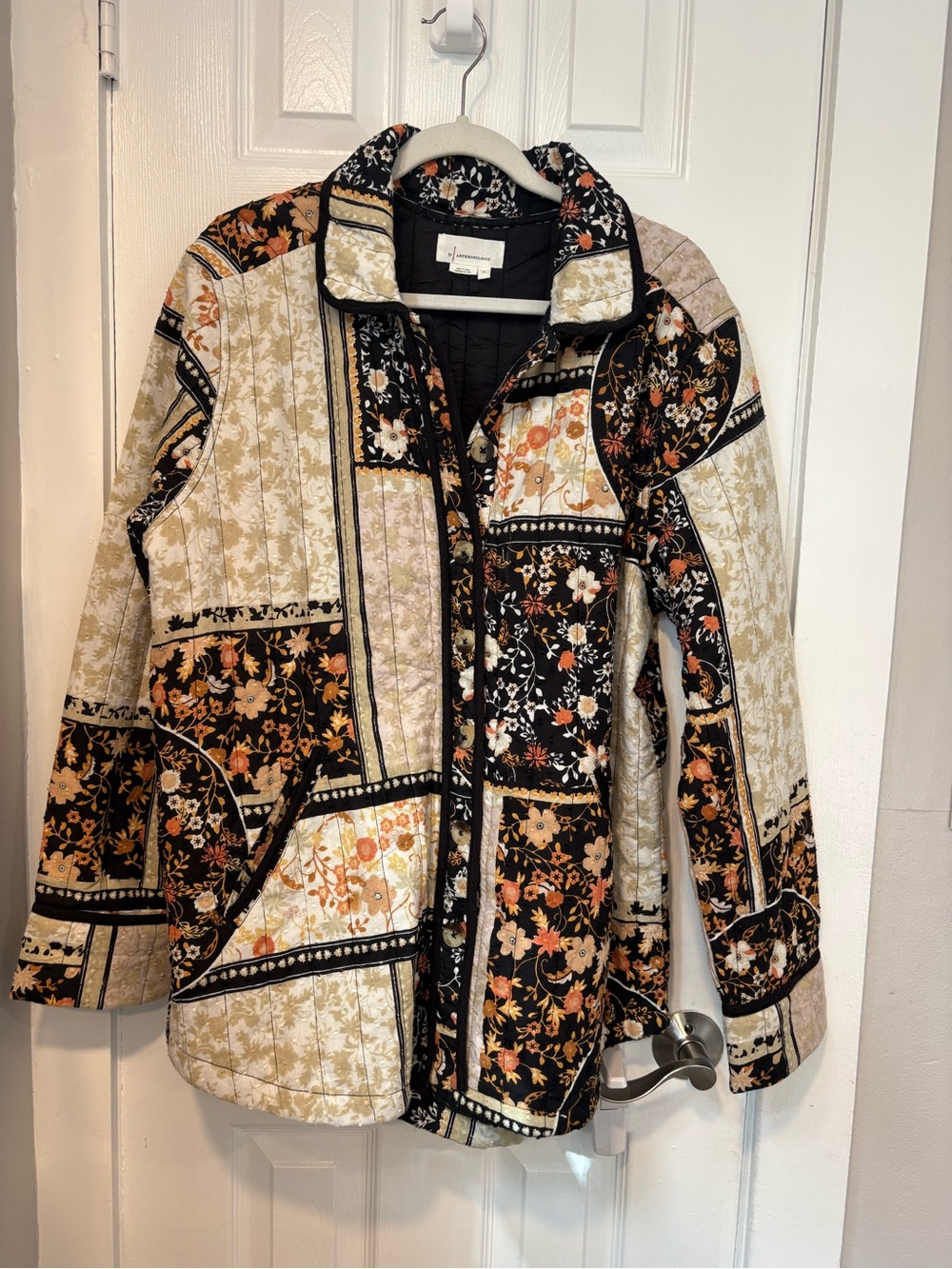 Anthropologie Quilted Patchwork Floral Jacket Oversized Boho Cottagecore Coat